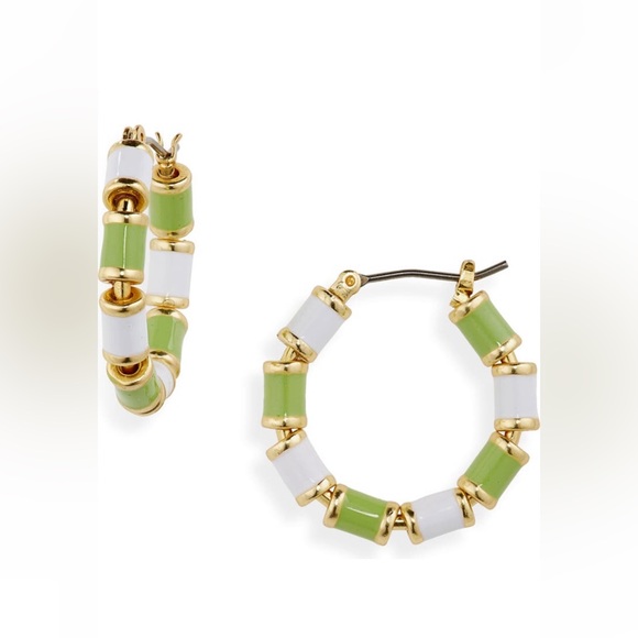 Madewell Jewelry - New MADEWELL Stripe Beaded Enamel Huggie Hoop Earrings